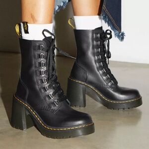 DR. MARTENS Chesney Leather Flared Heel Lace-Up Boots